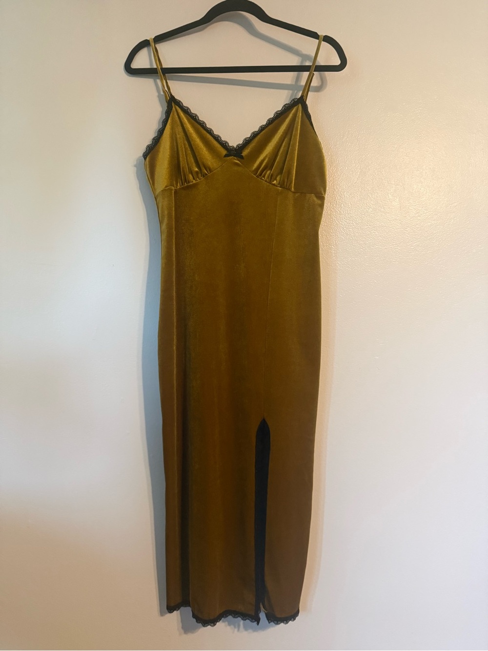 Velvet Slip Dress with Lace Trim